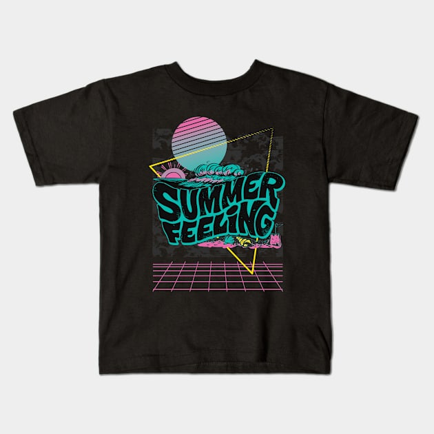 Summer Vaporwave Vintage Art Kids T-Shirt by Promen Shirts